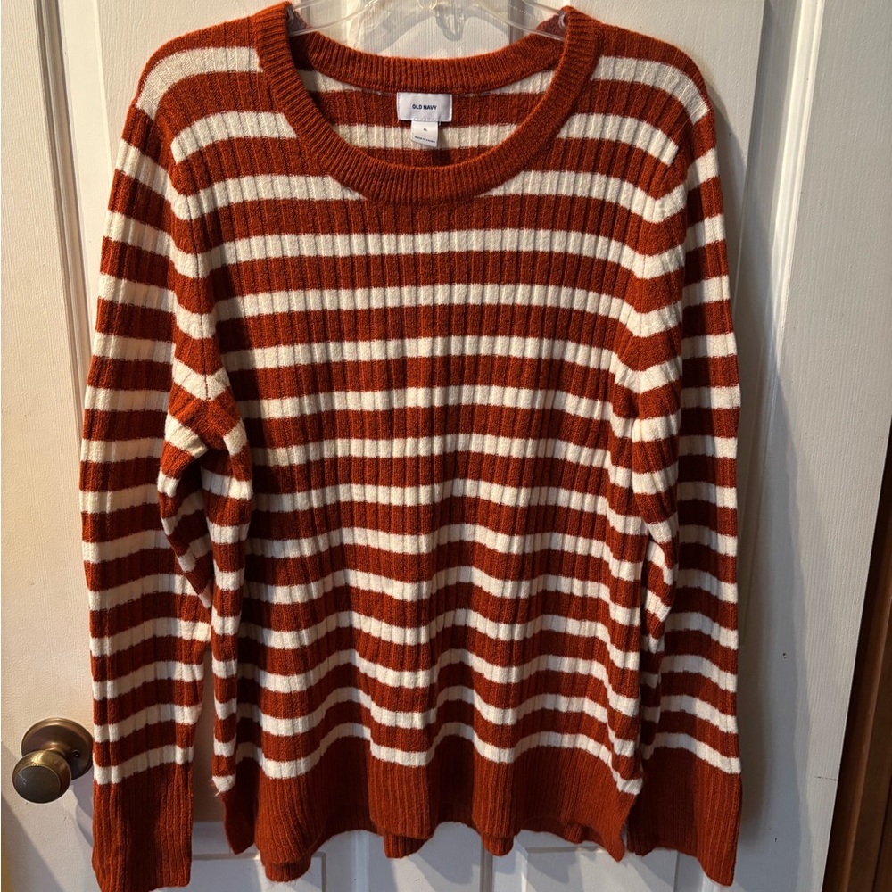 Old Navy Rust and White Striped Sweater